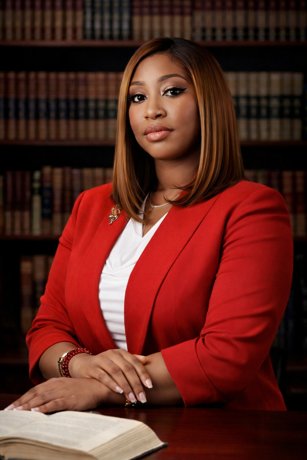 Confident Attorney at her Desk - 341 x 442px